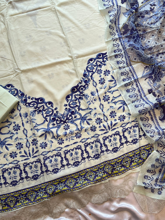LIGHT GREEN LUXE SOFT COTTON EMBROIDER SUIT