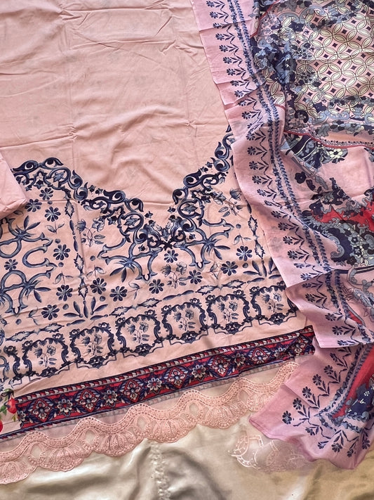 BABY PINK LUXE SOFT COTTON EMBROIDER SUIT