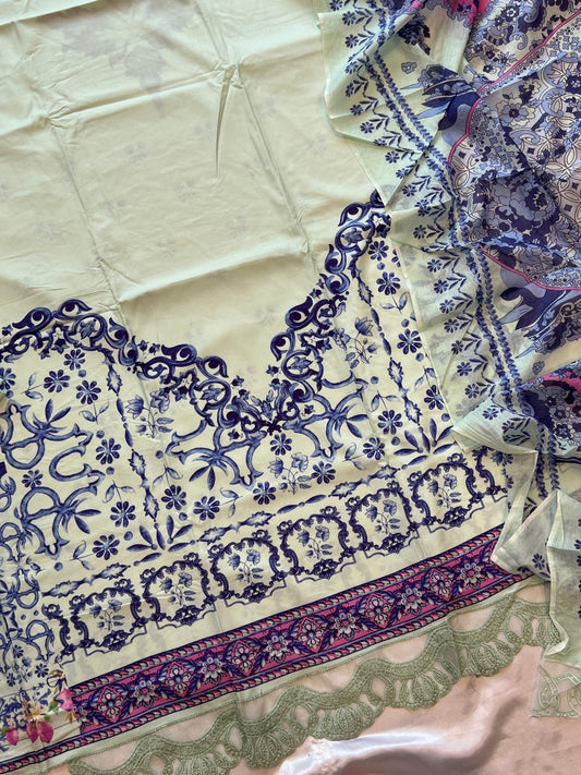 GREEN LUXE SOFT COTTON EMBROIDER SUIT