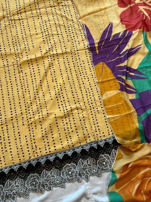 YELLOW MAHAM SOFT COTTON EMBROIDER SUIT