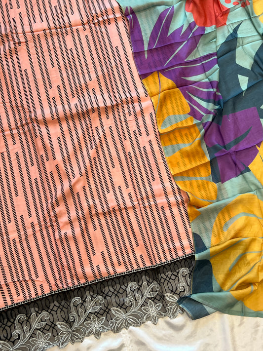 PEACH MAHAM SOFT COTTON EMBROIDER SUIT