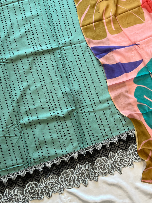 GREEN MAHAM SOFT COTTON EMBROIDER SUIT