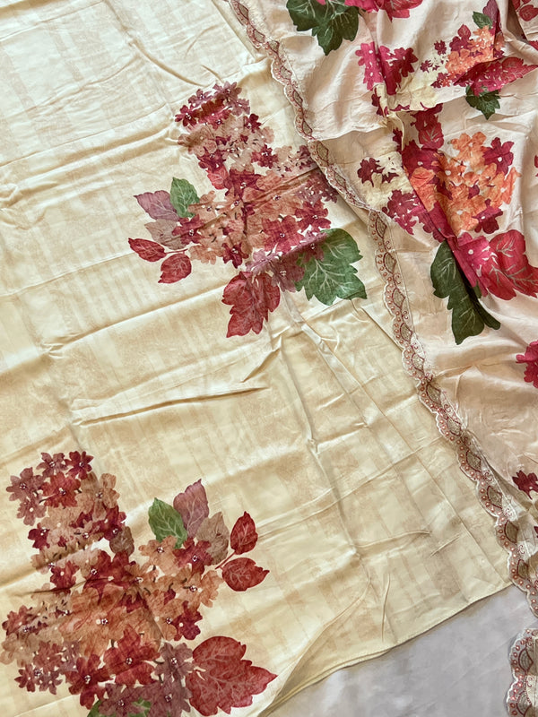 GAZAB COTTON SATIN HANDWORK SUIT 3 Q