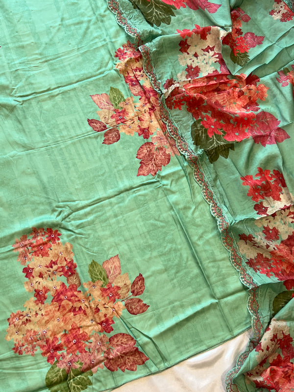 GAZAB COTTON SATIN HANDWORK SUIT 2 Q