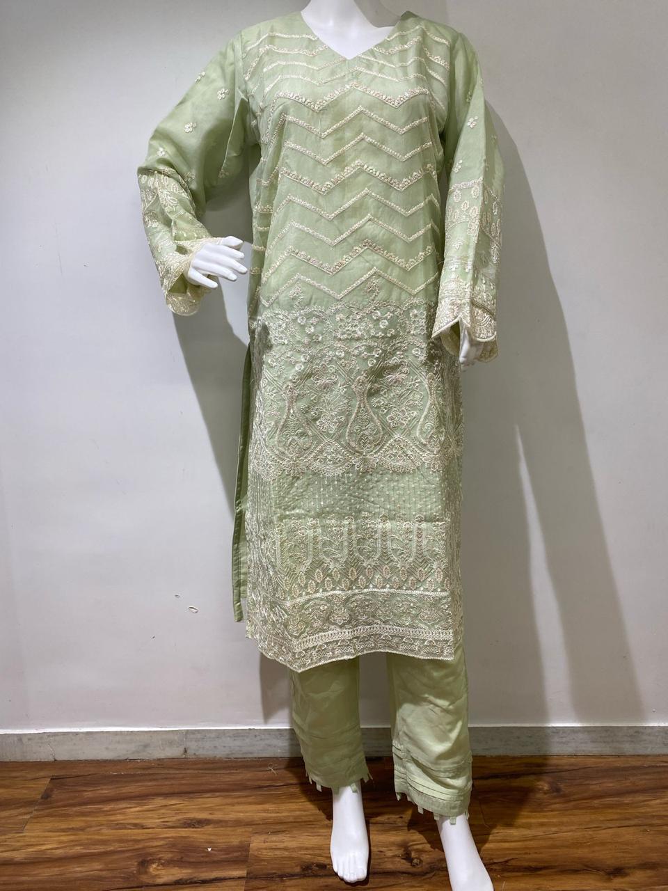 LIGHT GREEN ORGANZA READYMADE SUIT