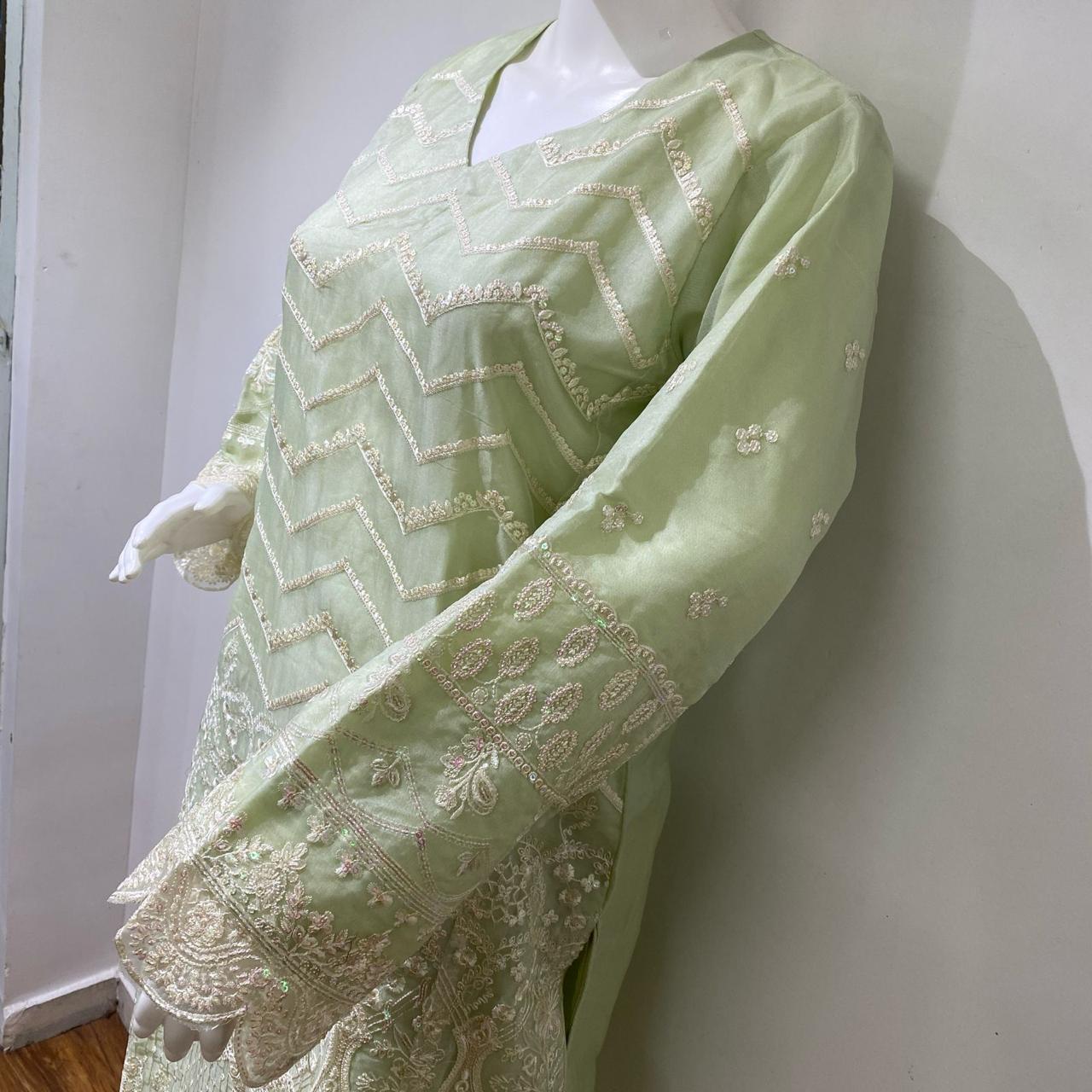 LIGHT GREEN ORGANZA READYMADE SUIT