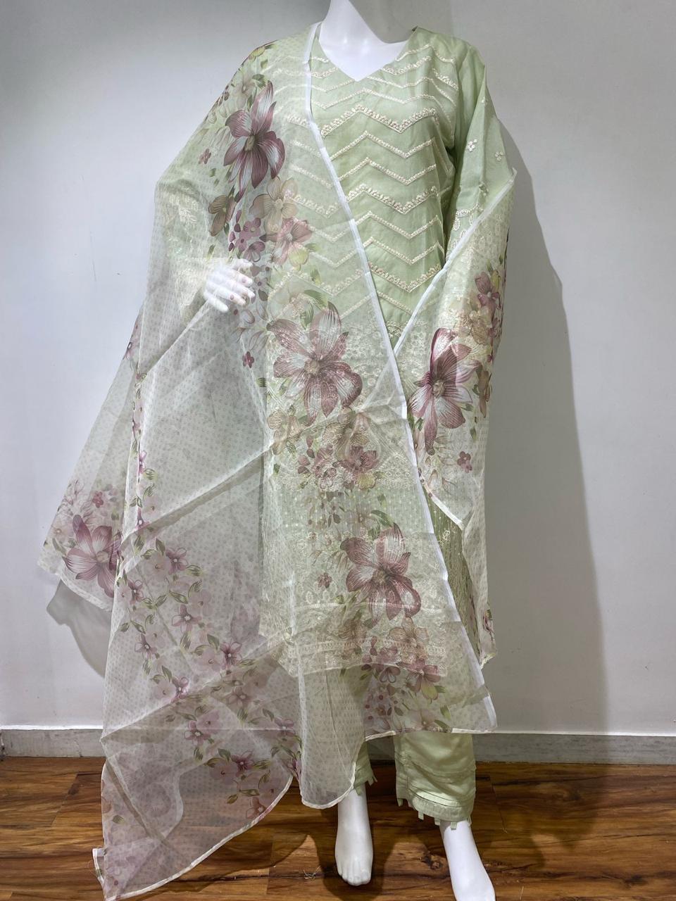 LIGHT GREEN ORGANZA READYMADE SUIT