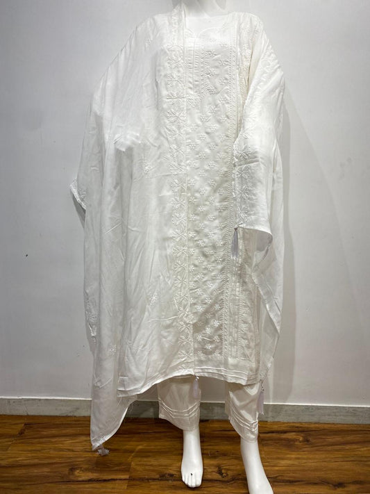 WHITE  MUSLIN READYMADE SUIT