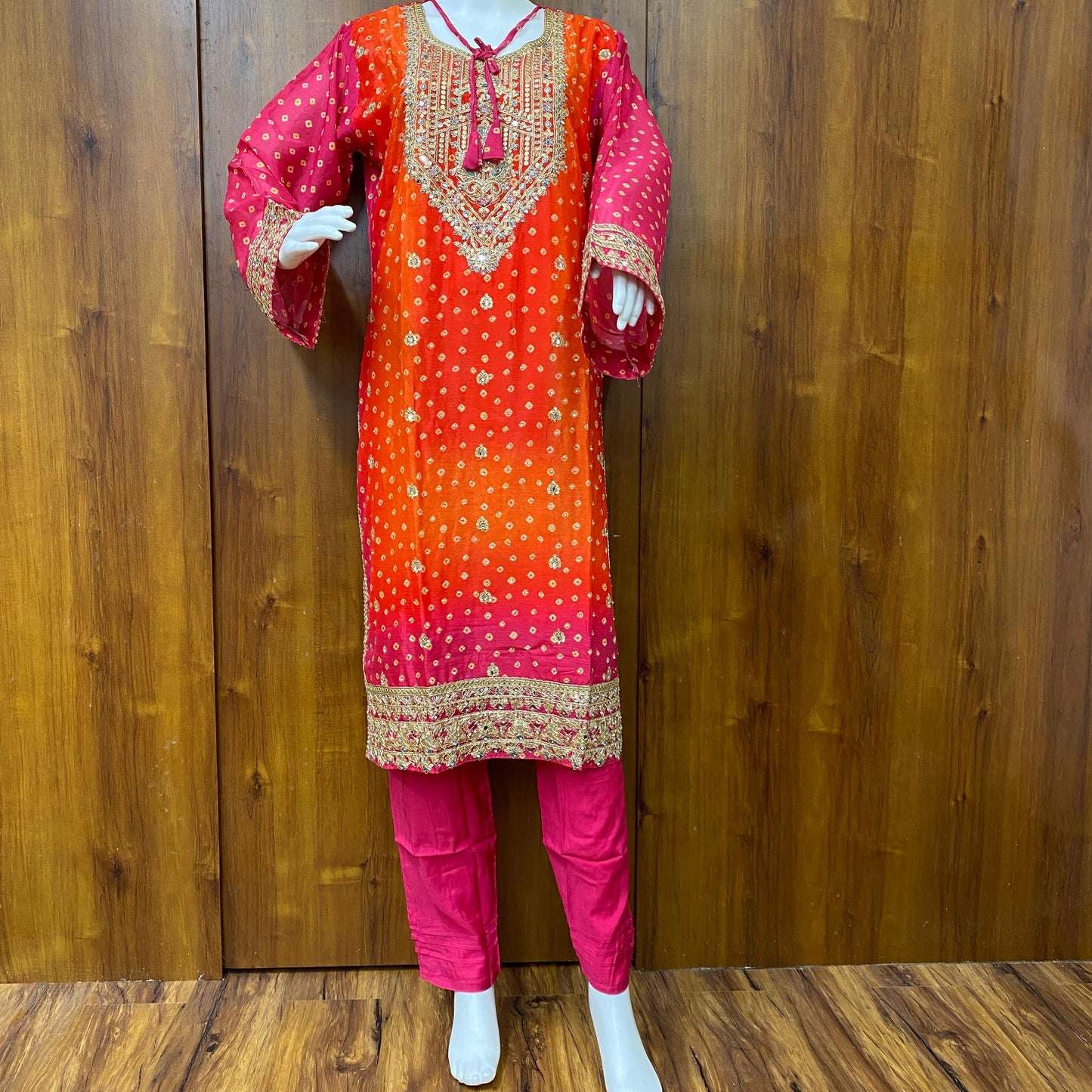 PINK SHADED CHINNON SILK READYMADE SUIT 976