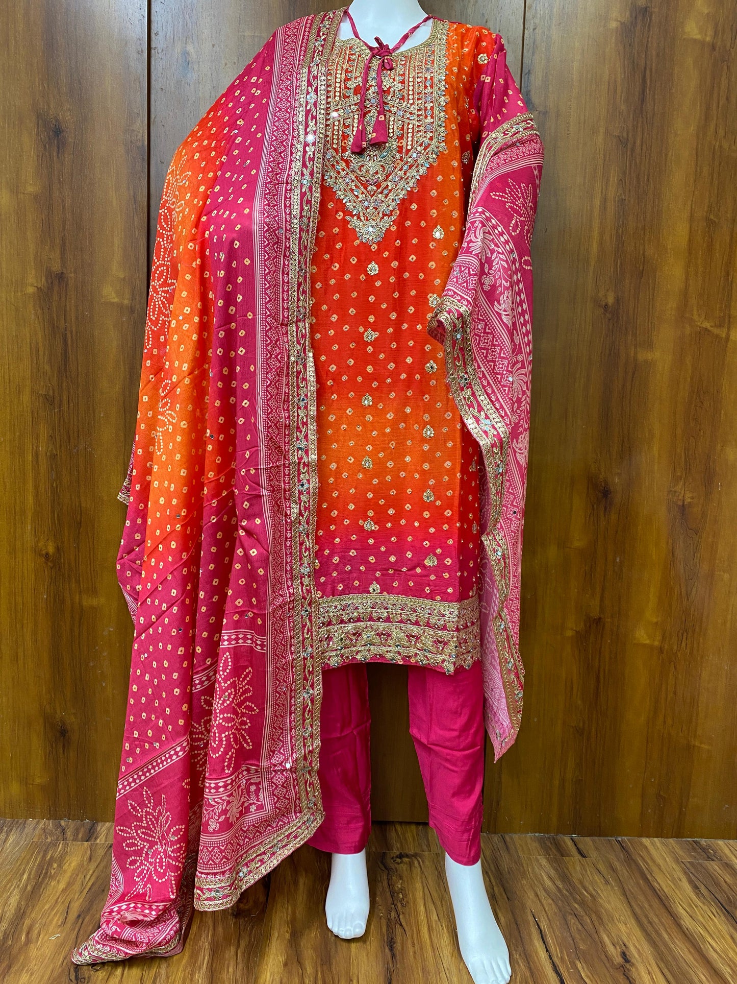 PINK SHADED CHINNON SILK READYMADE SUIT 976