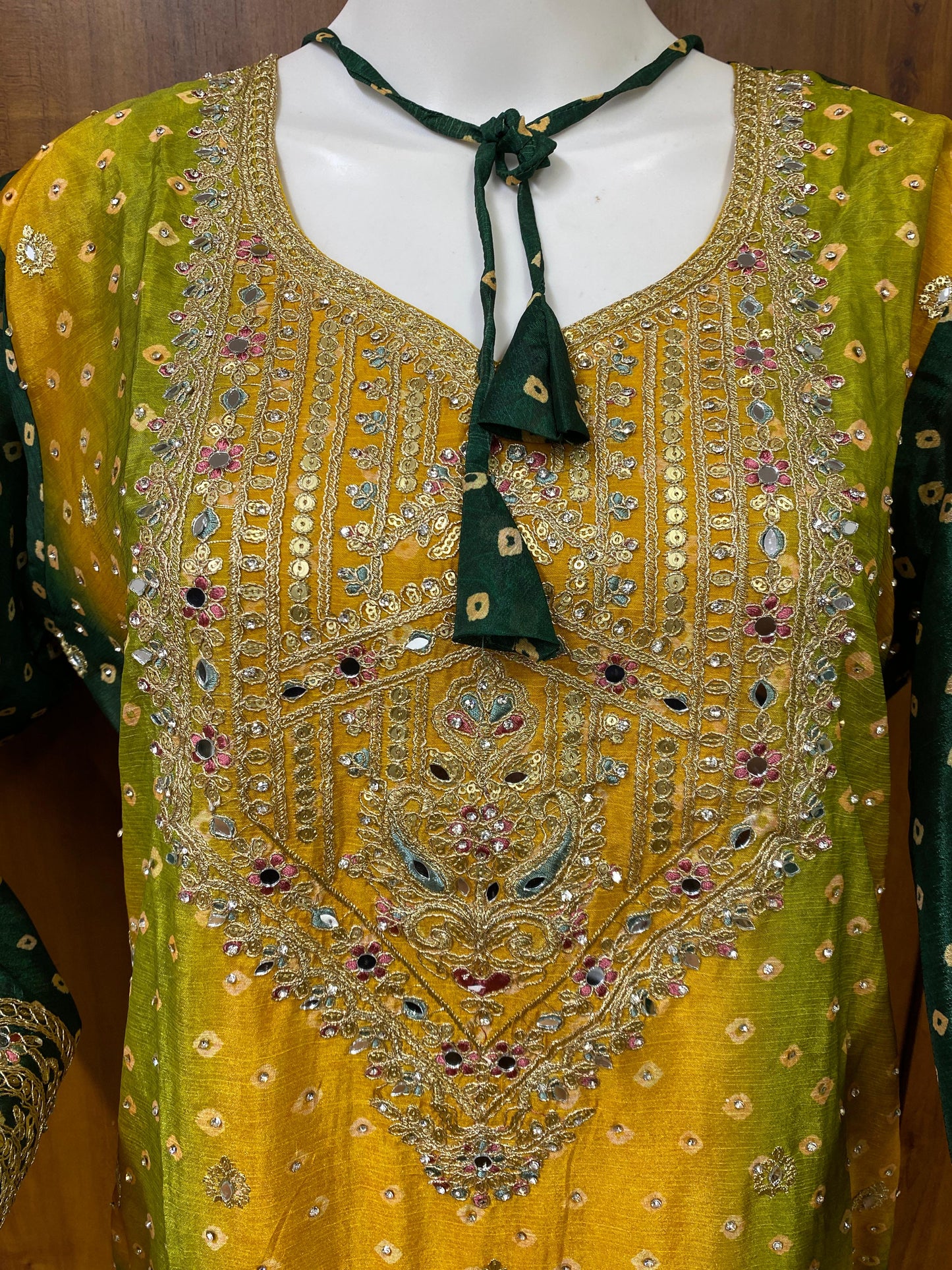 GREEN SHADED CHINNON SILK READYMADE SUIT 976