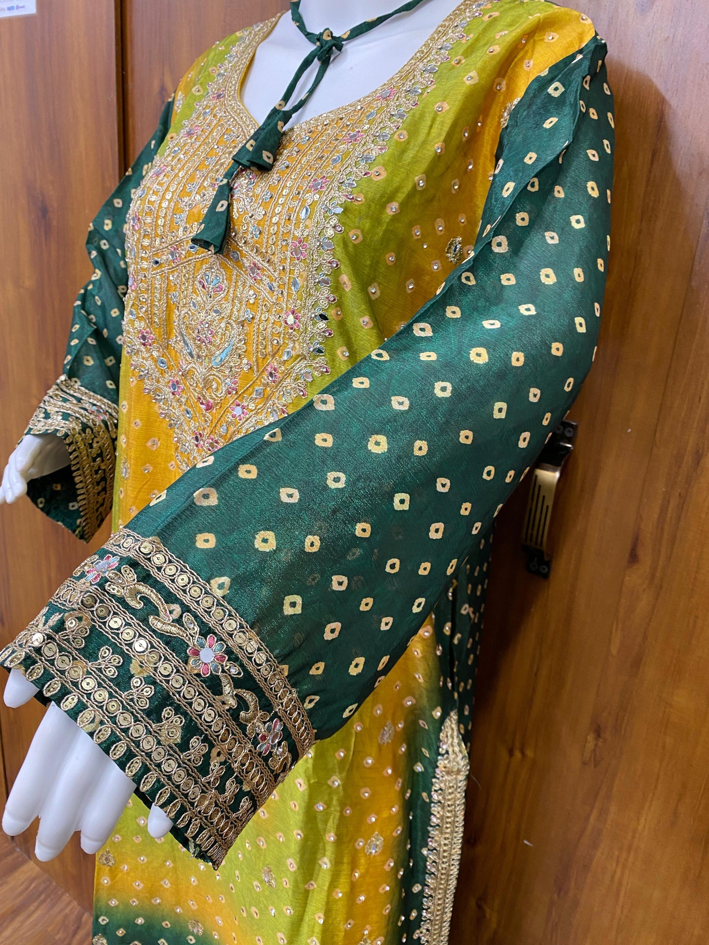 GREEN SHADED CHINNON SILK READYMADE SUIT 976