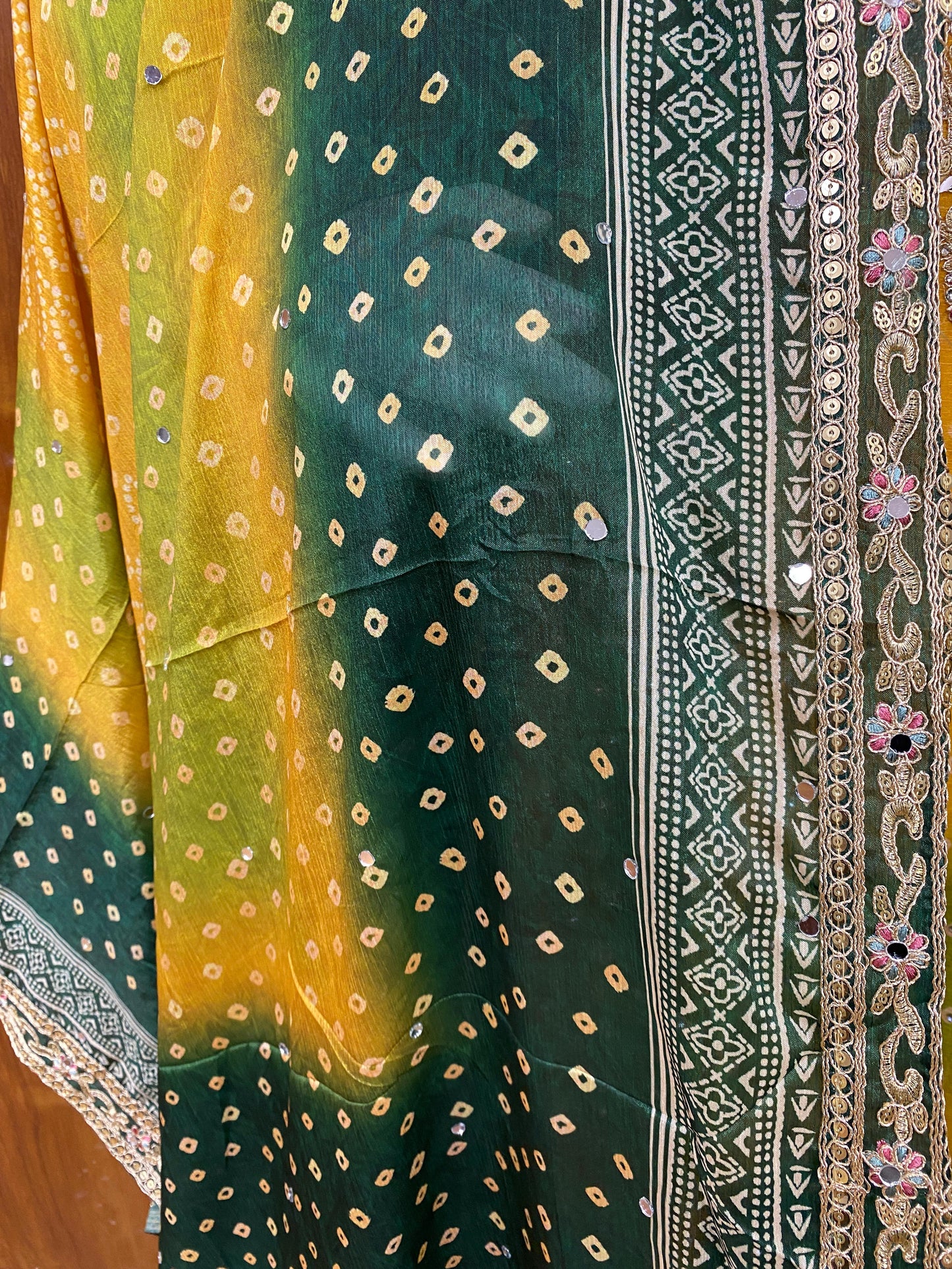 GREEN SHADED CHINNON SILK READYMADE SUIT 976