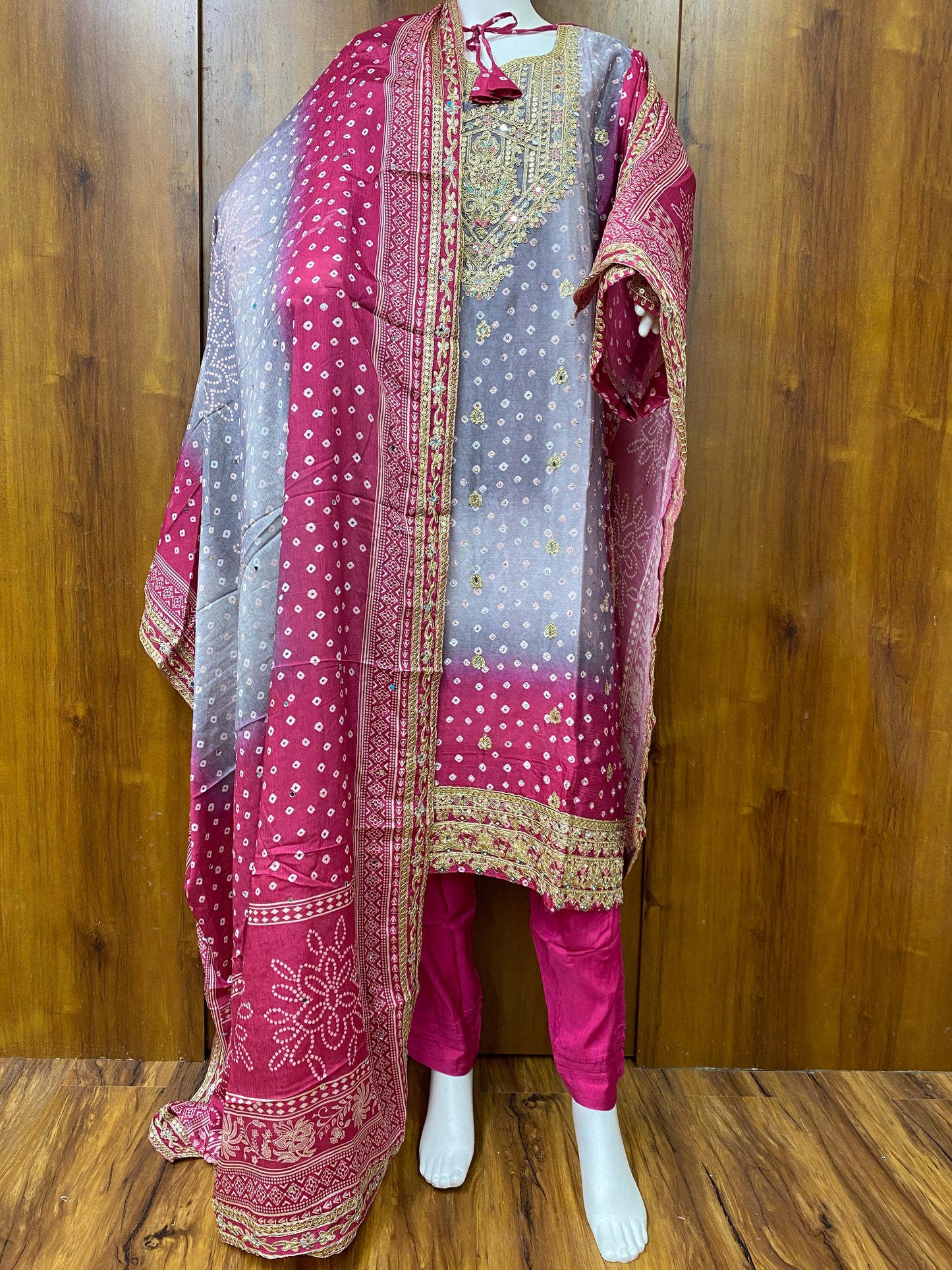 GERY SHADED CHINNON SILK READYMADE SUIT 976