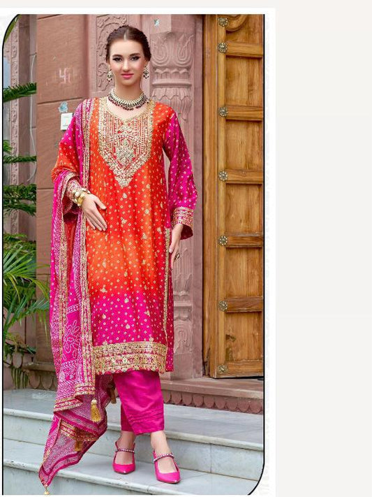 PINK SHADED CHINNON SILK READYMADE SUIT 976