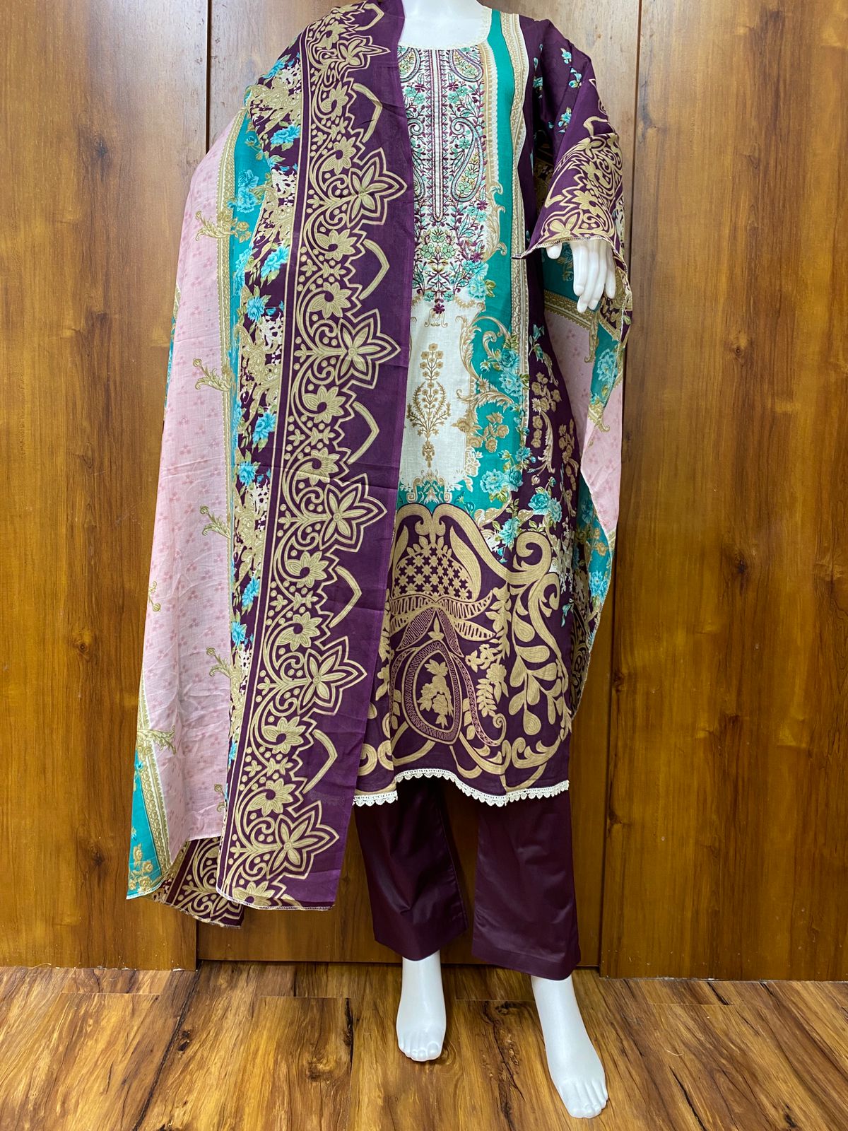 RIAZ PURPLE  READYMADE COTTON SUIT