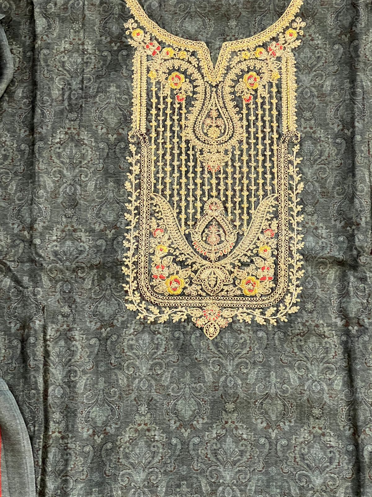 GREY SHENAAZ PURE SILK EMBROIDERY SUIT