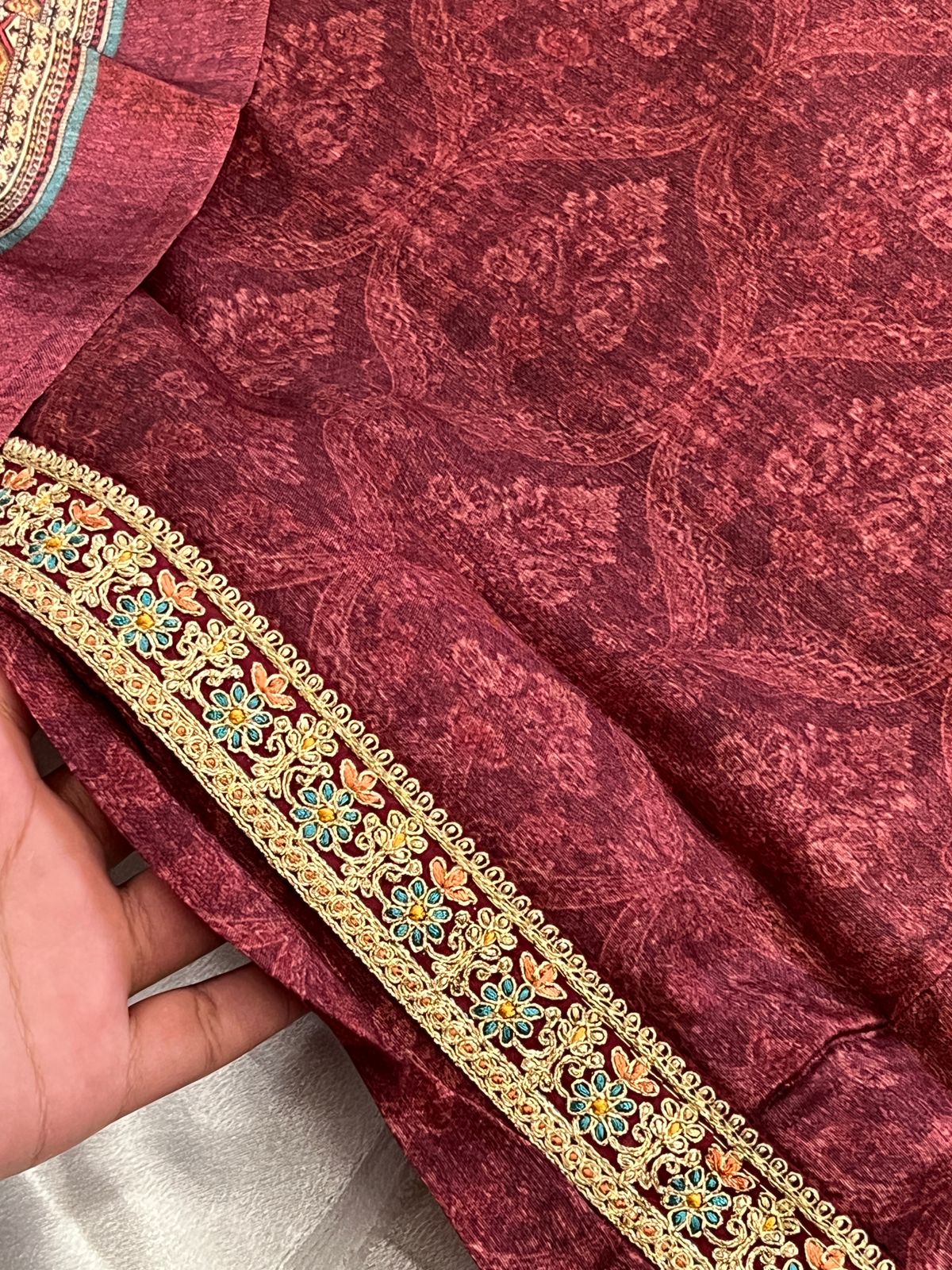 MAROON SHENAAZ PURE SILK EMBROIDERY SUIT