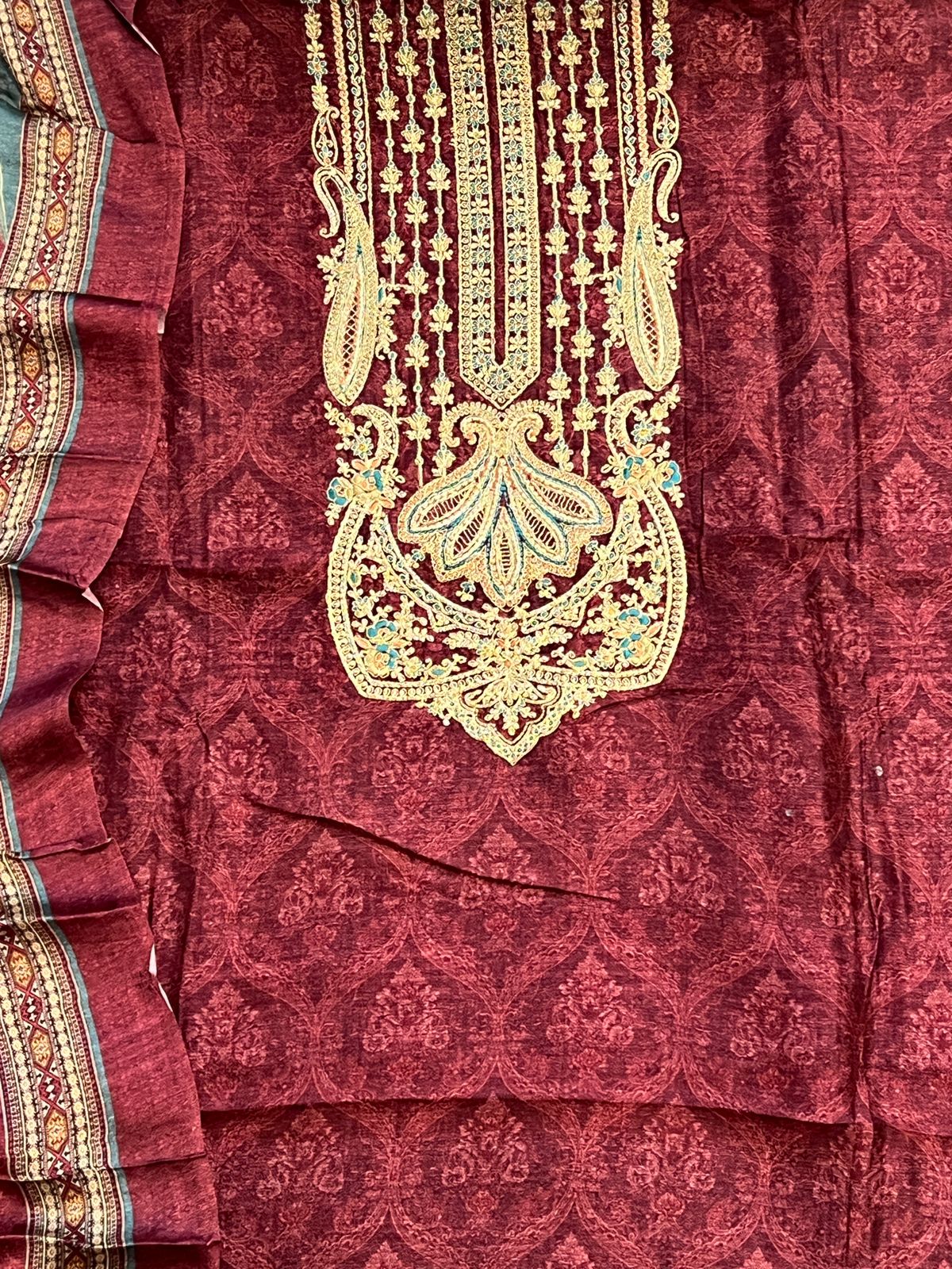 MAROON SHENAAZ PURE SILK EMBROIDERY SUIT