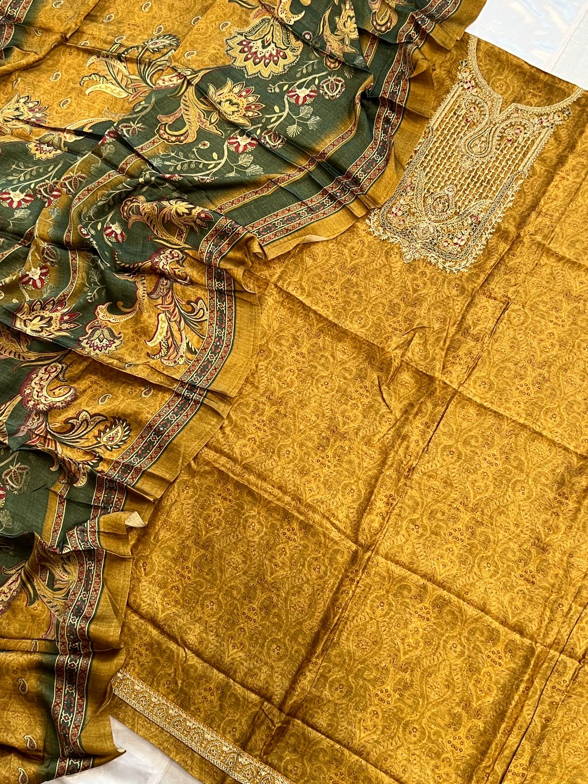 YELLOW SHENAAZ PURE SILK EMBROIDERY SUIT