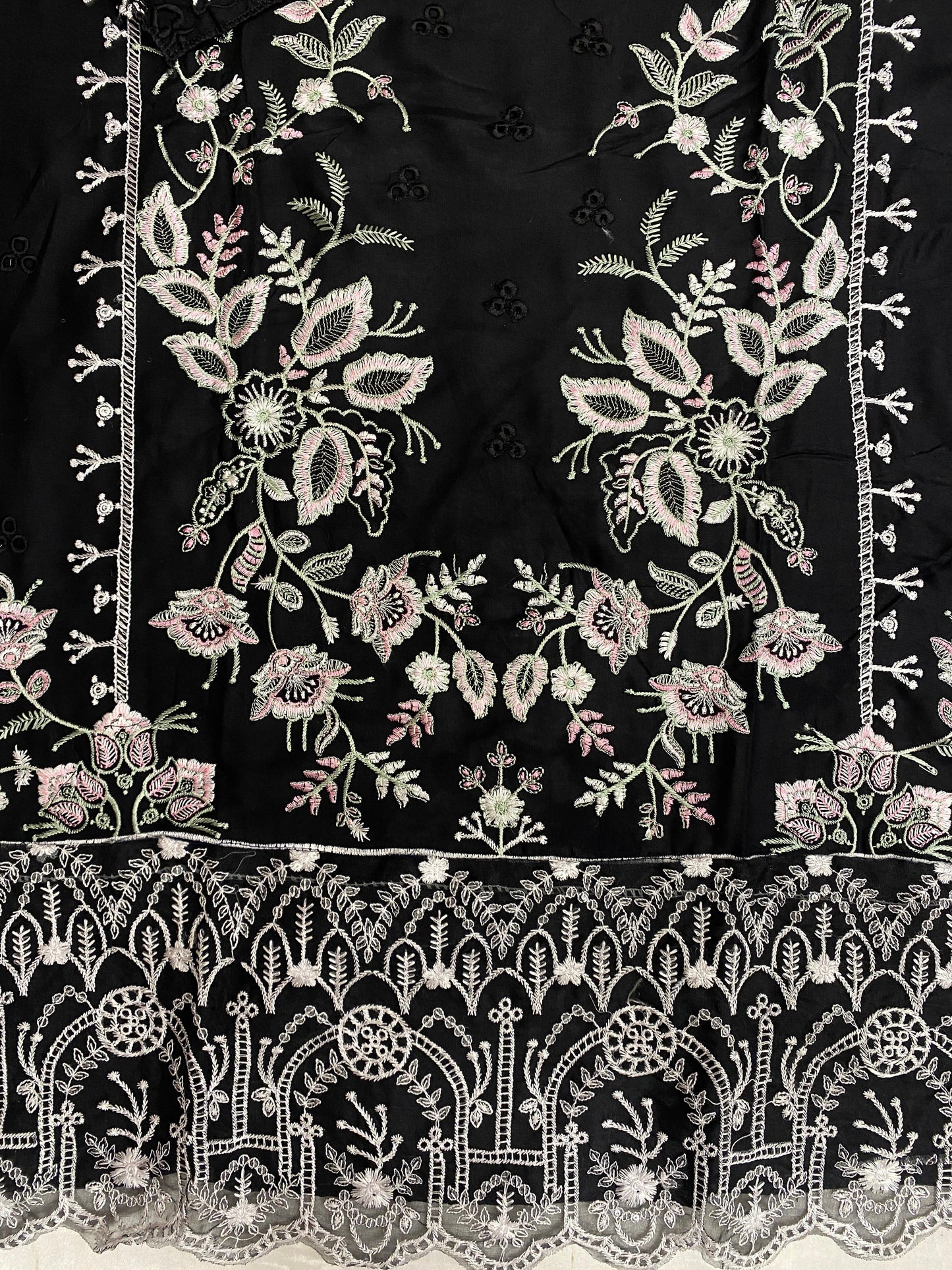 BLACK RAYON EMBROIDERY SUIT