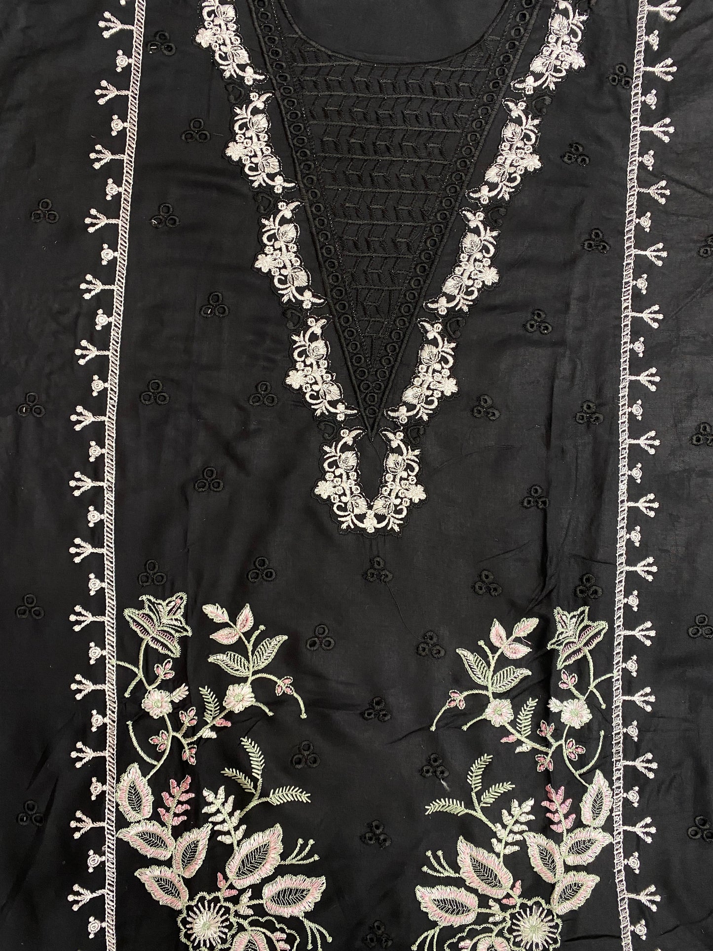 BLACK RAYON EMBROIDERY SUIT