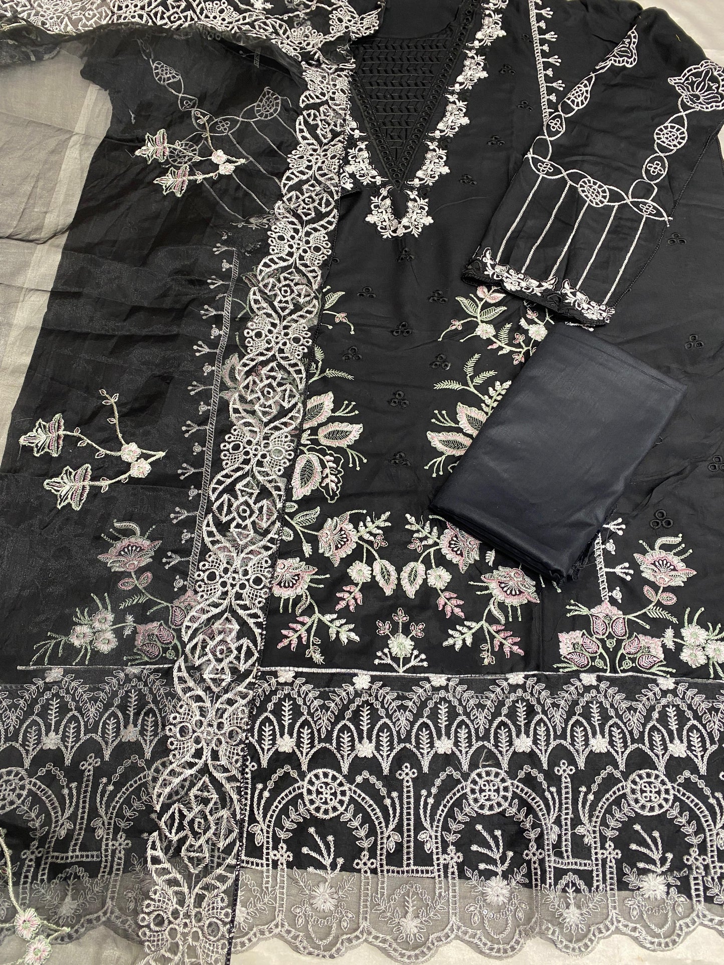 BLACK RAYON EMBROIDERY SUIT