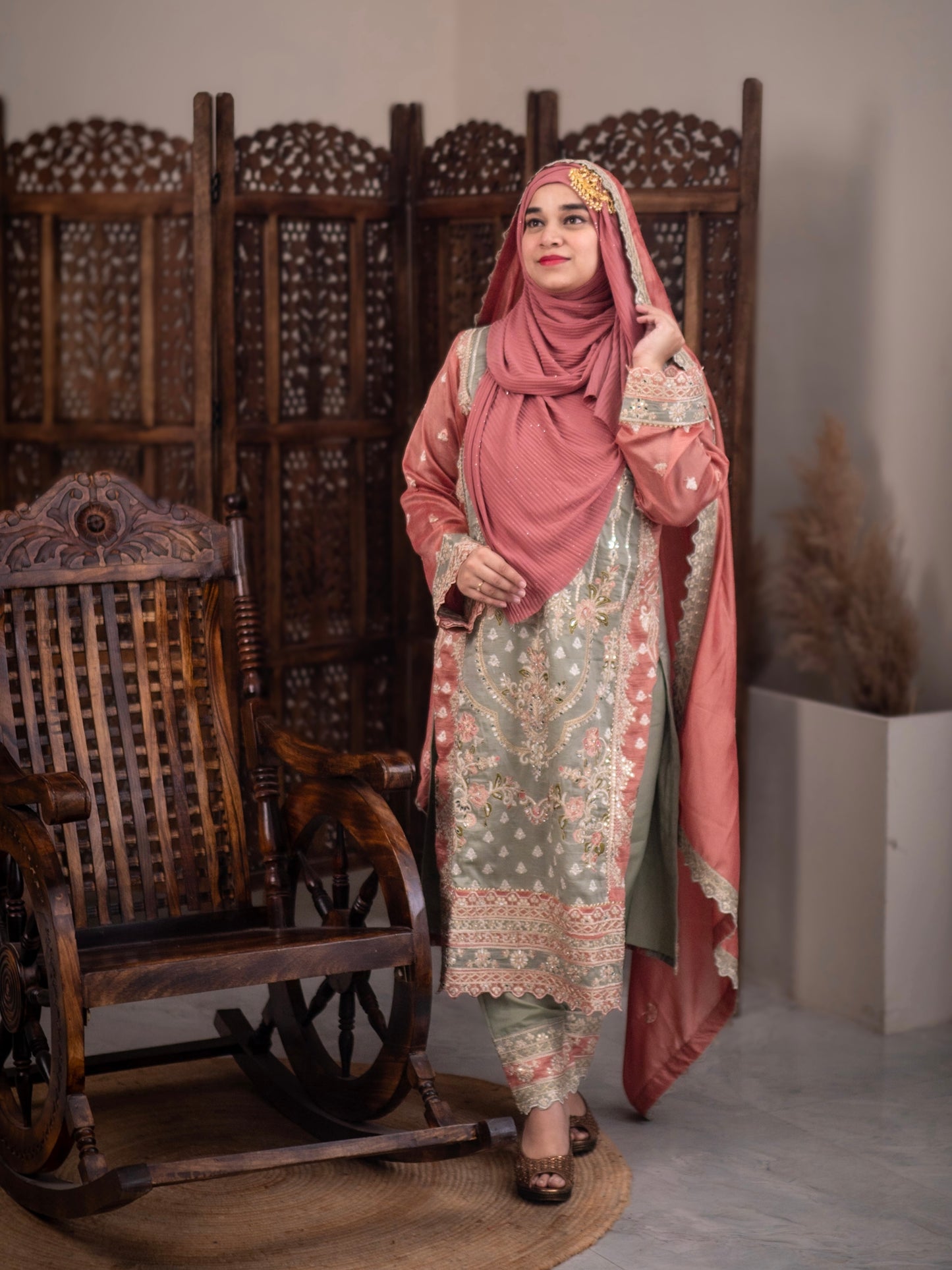 RAMSHA GREEN SILK EMBROIDRED SUIT