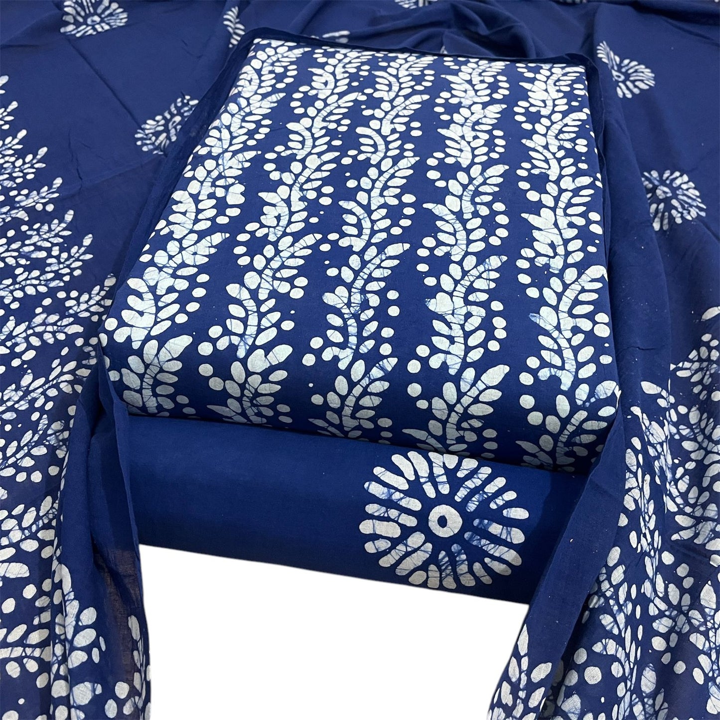 BLUE  BATIK PURE COTTON PRINTED SUIT