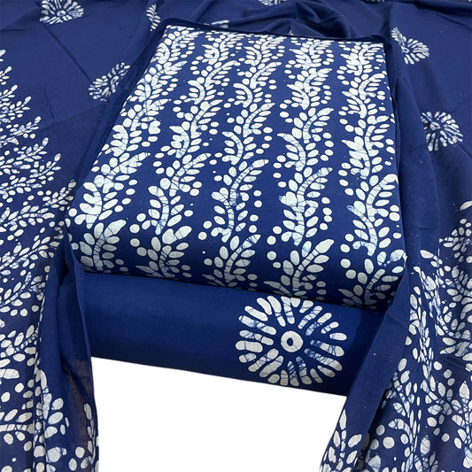 BLUE  BATIK PURE COTTON PRINTED SUIT