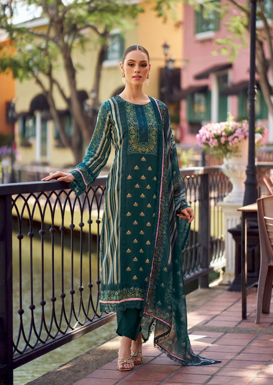 PEACOCK BLUE BAGH COTTON SATIN EMBROIDERY SUIT