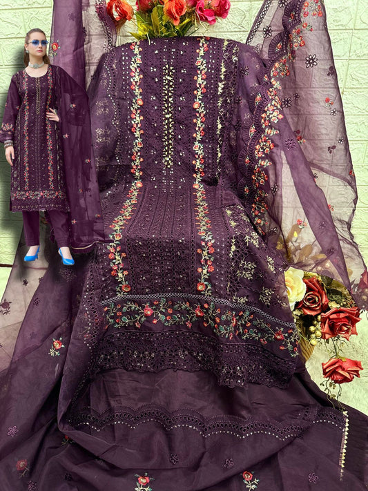 WINE ORGANZA EMBROIDERY SUIT 1967