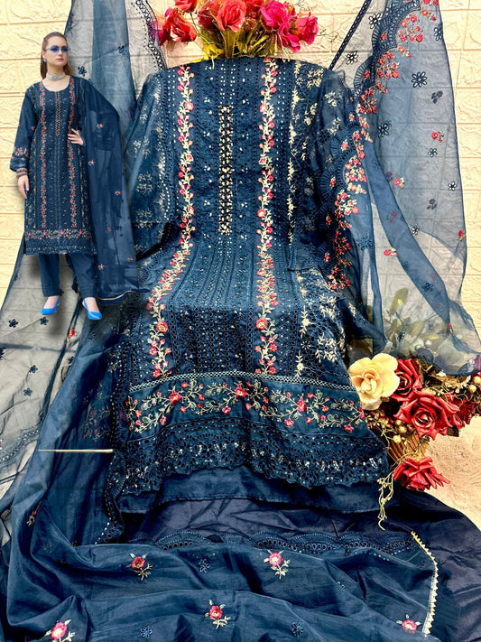 BLUE ORGANZA EMBROIDERY SUIT 1967