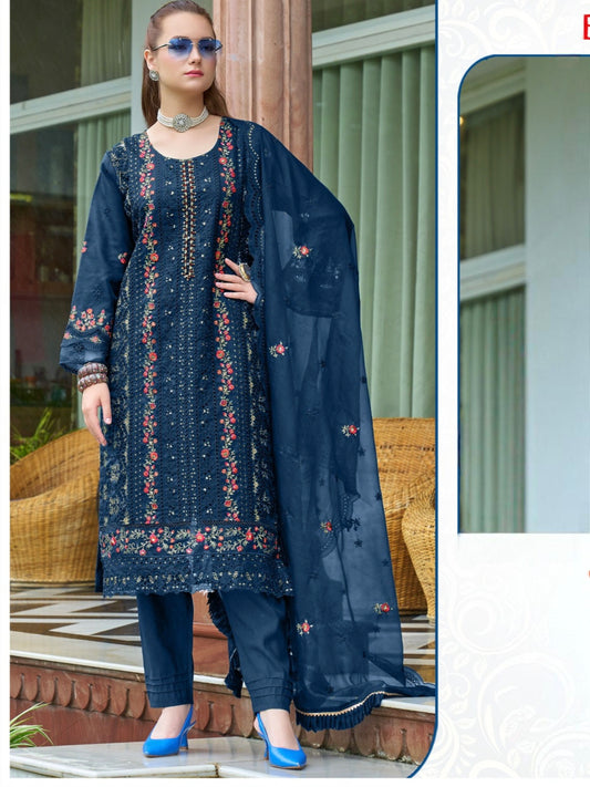 BLUE ORGANZA EMBROIDERY SUIT 1967