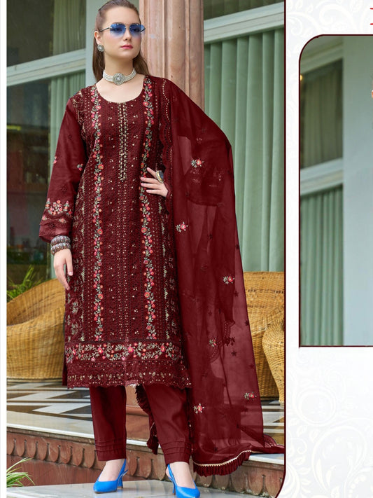 MAROON ORGANZA EMBROIDERY SUIT 1967
