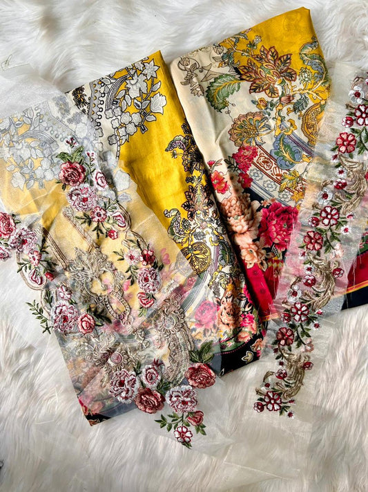 HARSHA YELLOW COTTON PATCH SUIT 474