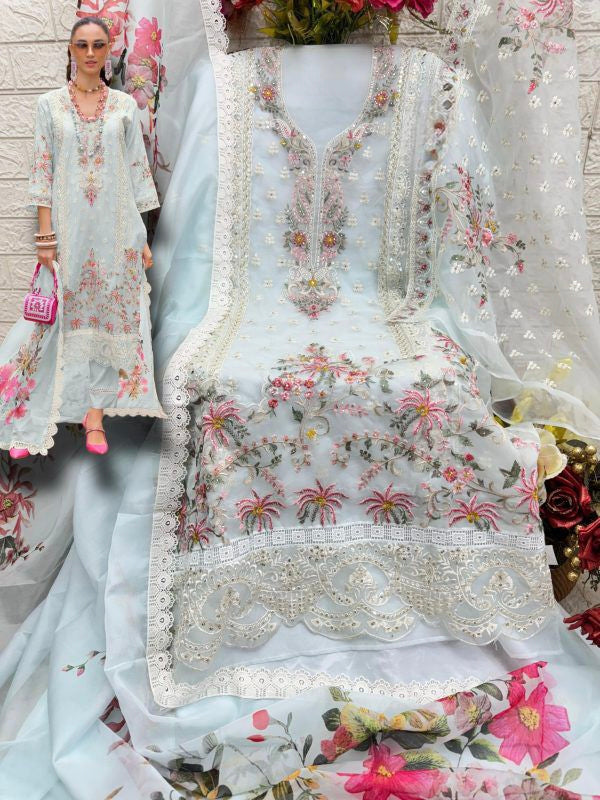 SKYBLUE ORGANZA EMBROIDERY SUIT 1962 Q