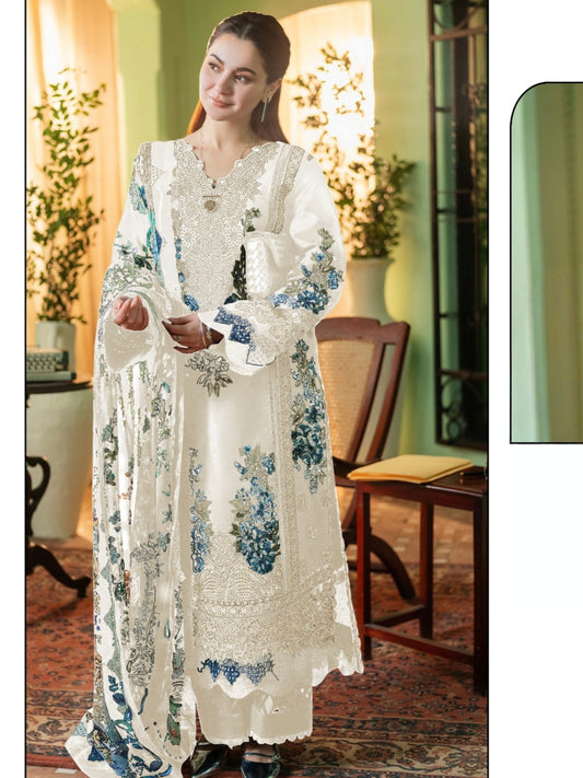 OFF WHITE HANIA LAWN COTTON EMBROIDERY SUIT 2003