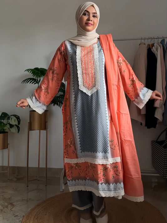 PEACH MUGHAL COTTON READYMADE SUIT