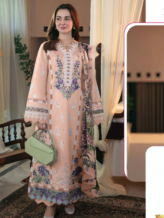 PEACH HANIA LAWN COTTON EMBROIDERY SUIT