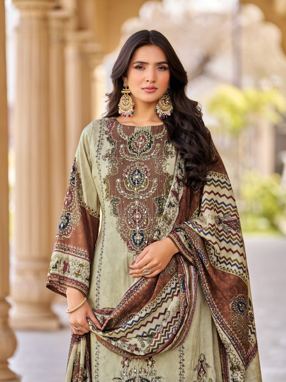 MUSLIN HAND EMBROIDERY SUIT 3 Q