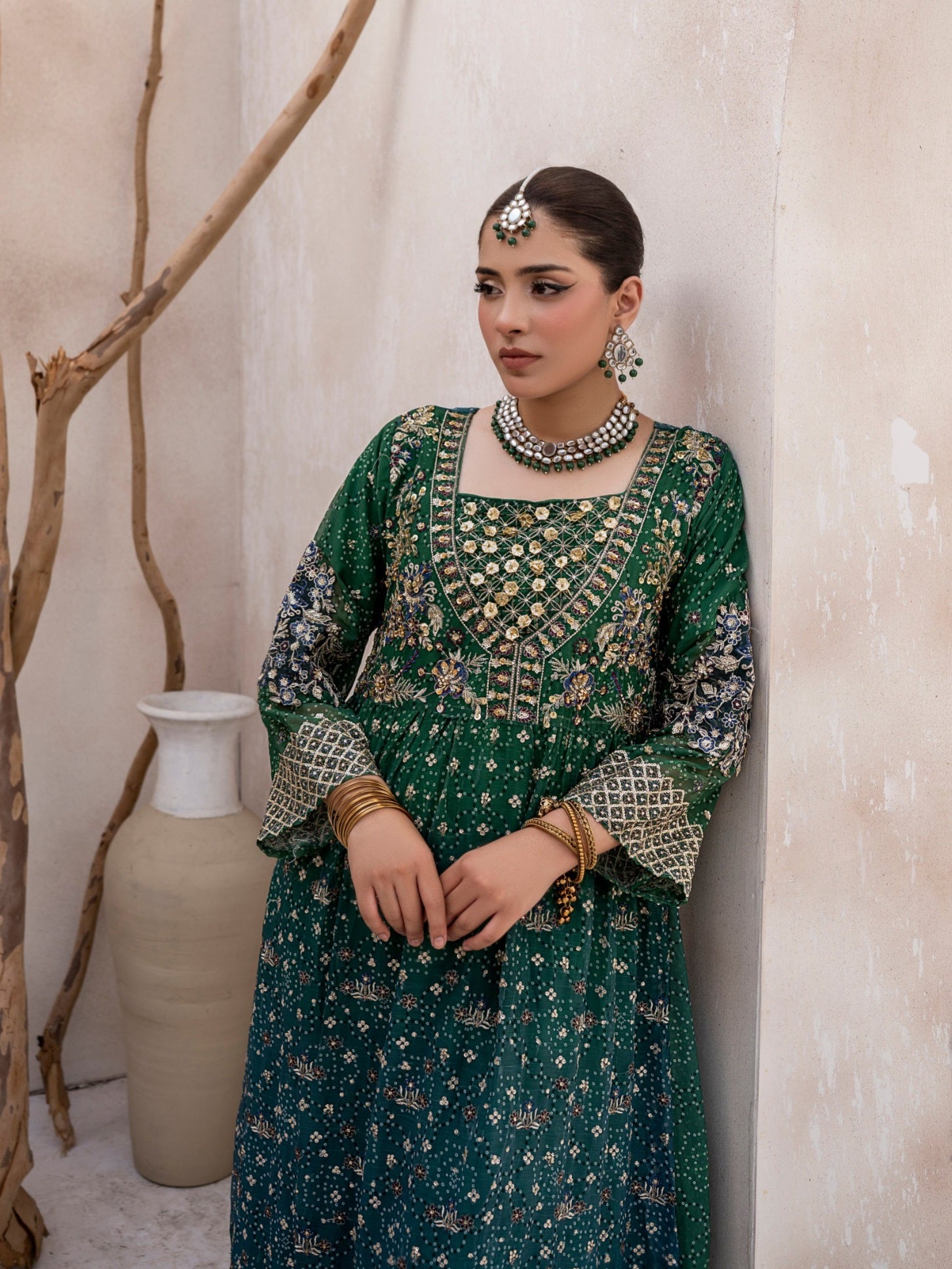 BRIDAL SHADED CHIFFON EMBROIDERED SUIT