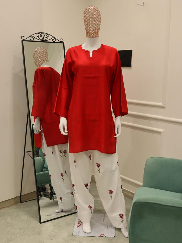 RED LINEN FARSHI SUIT R