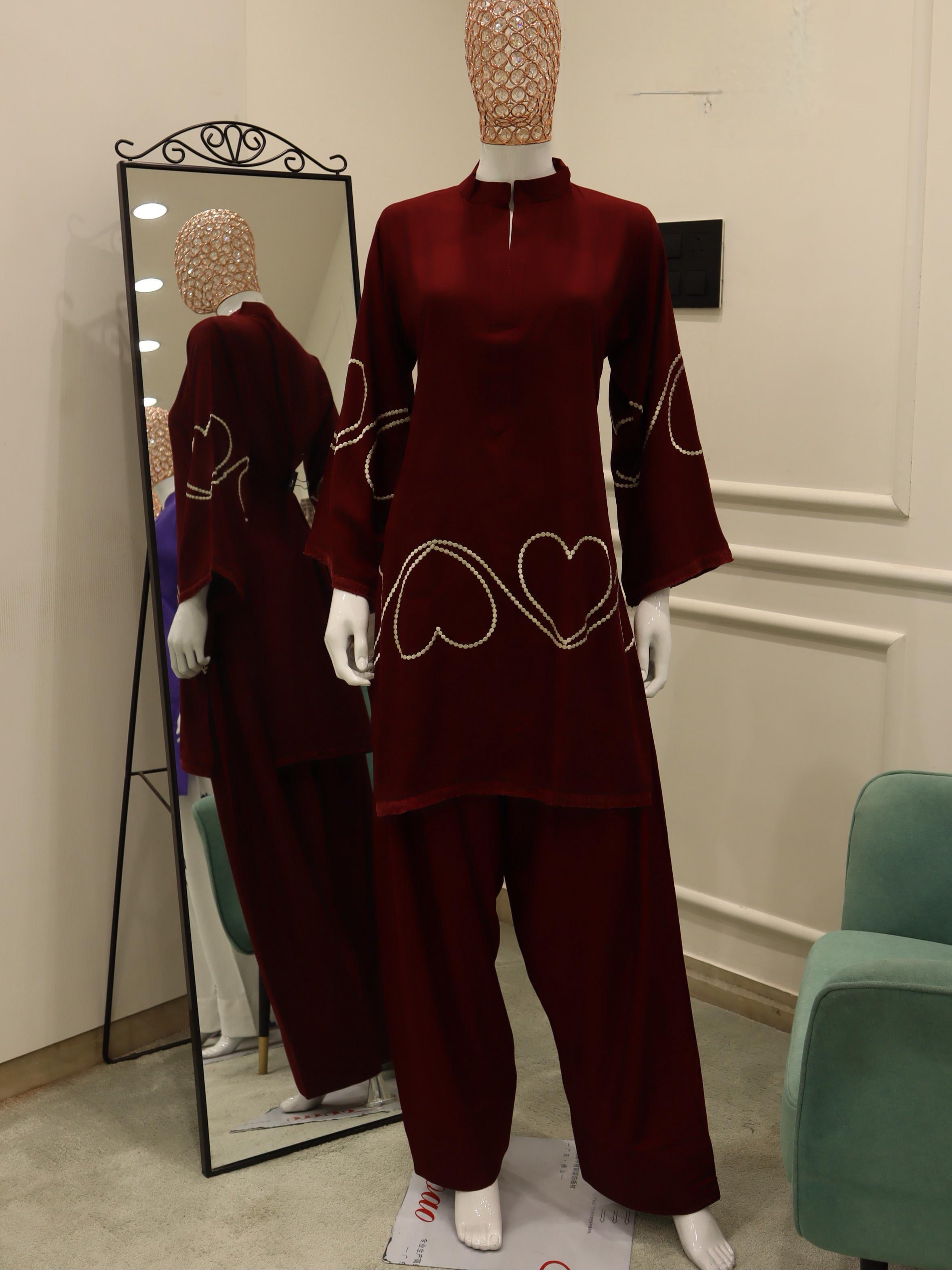 HEART MAROON FARSHI READYMADE SUIT 2 R