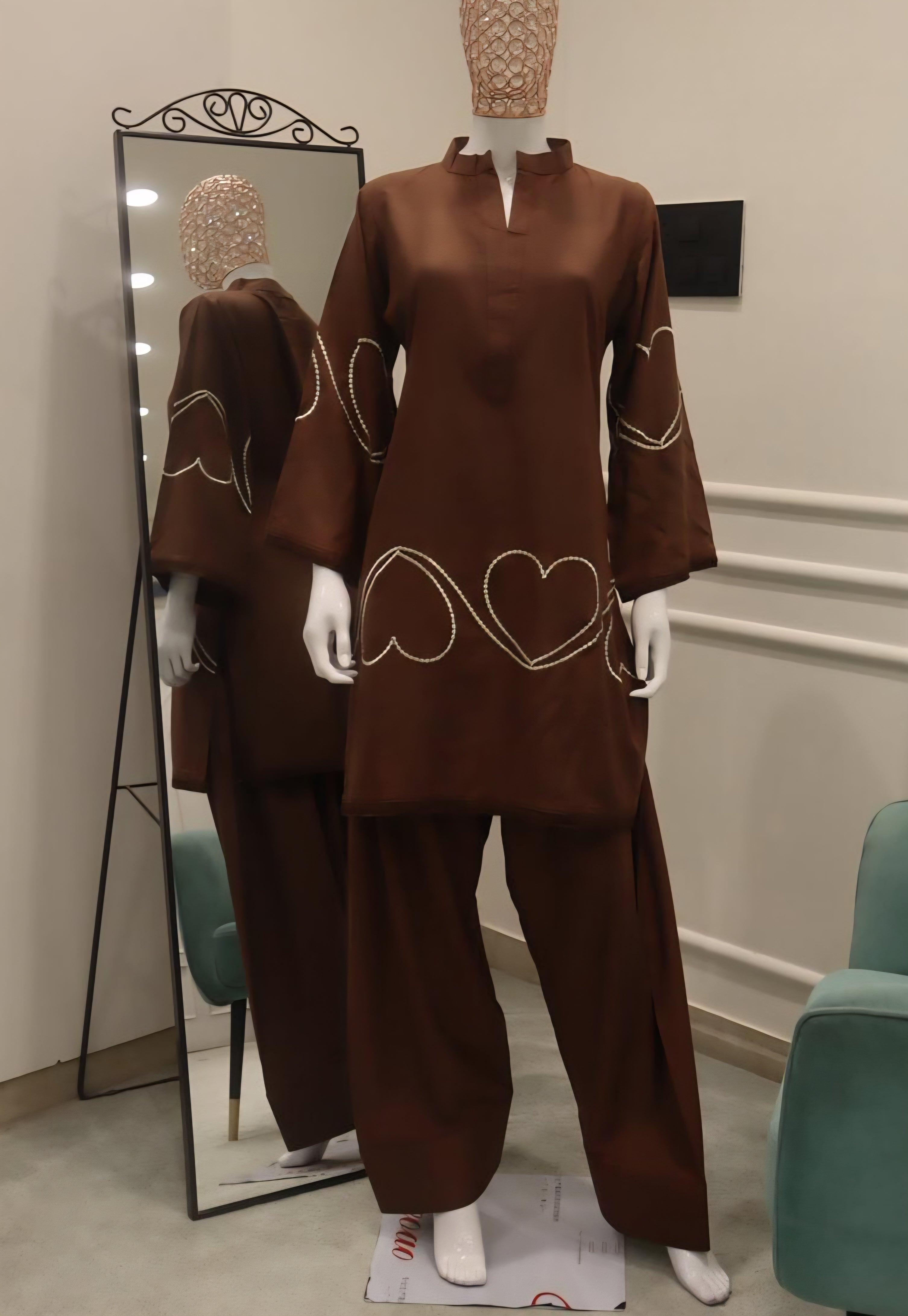 HEART BROWN FARSHI READYMADE SUIT 5 R