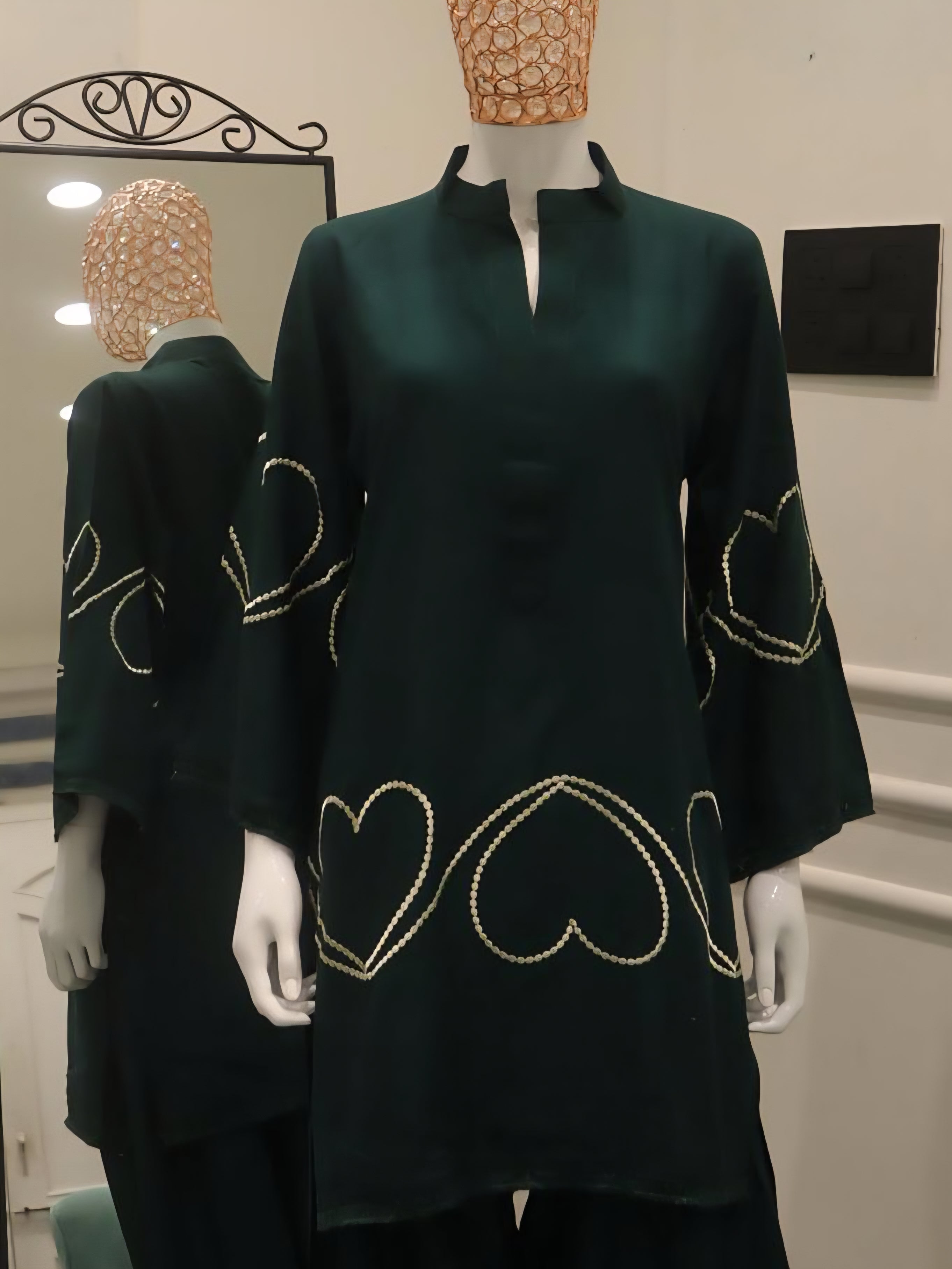 HEART GREEN FARSHI READYMADE SUIT 4 R