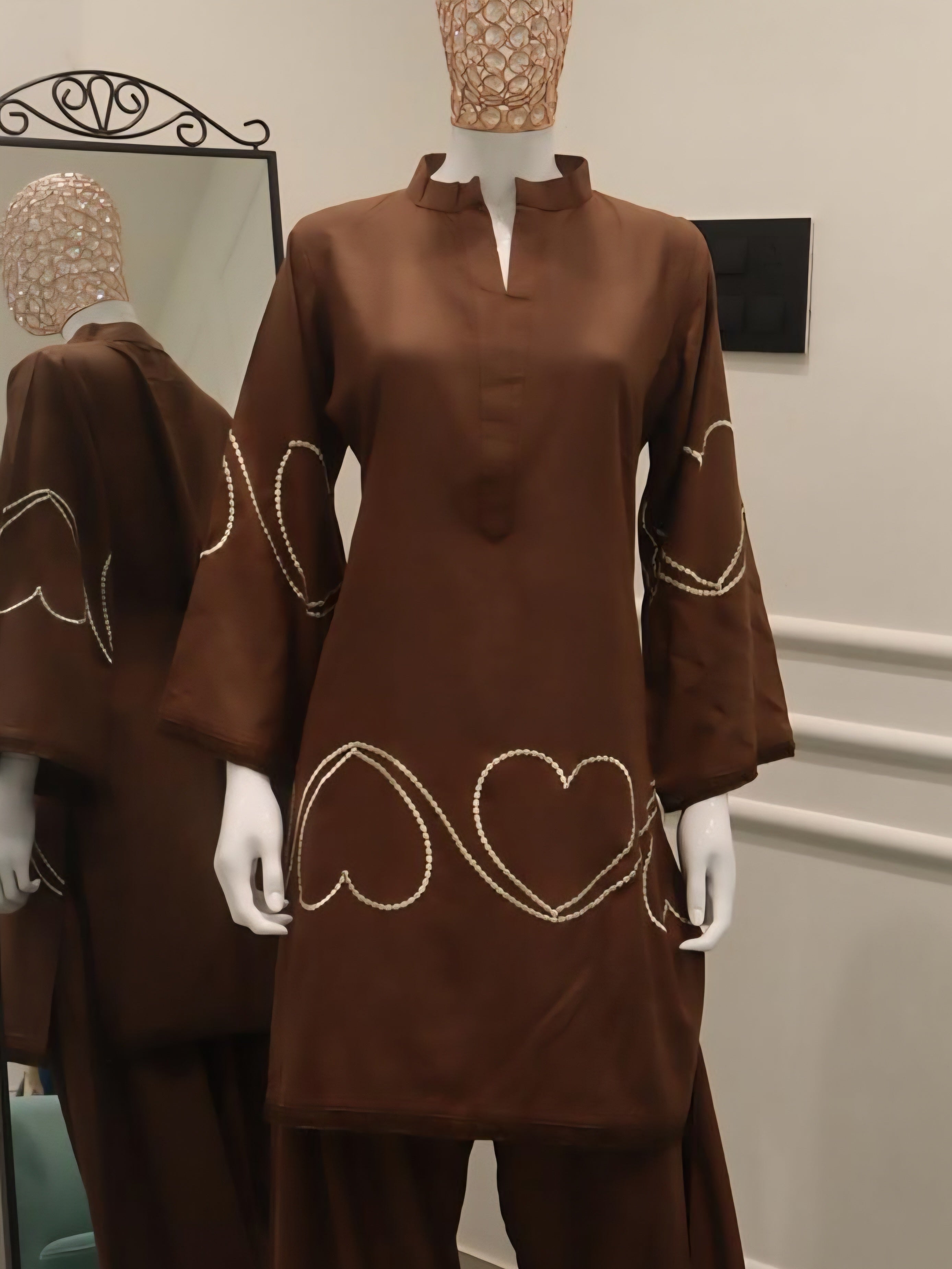 HEART BROWN FARSHI READYMADE SUIT 5 R