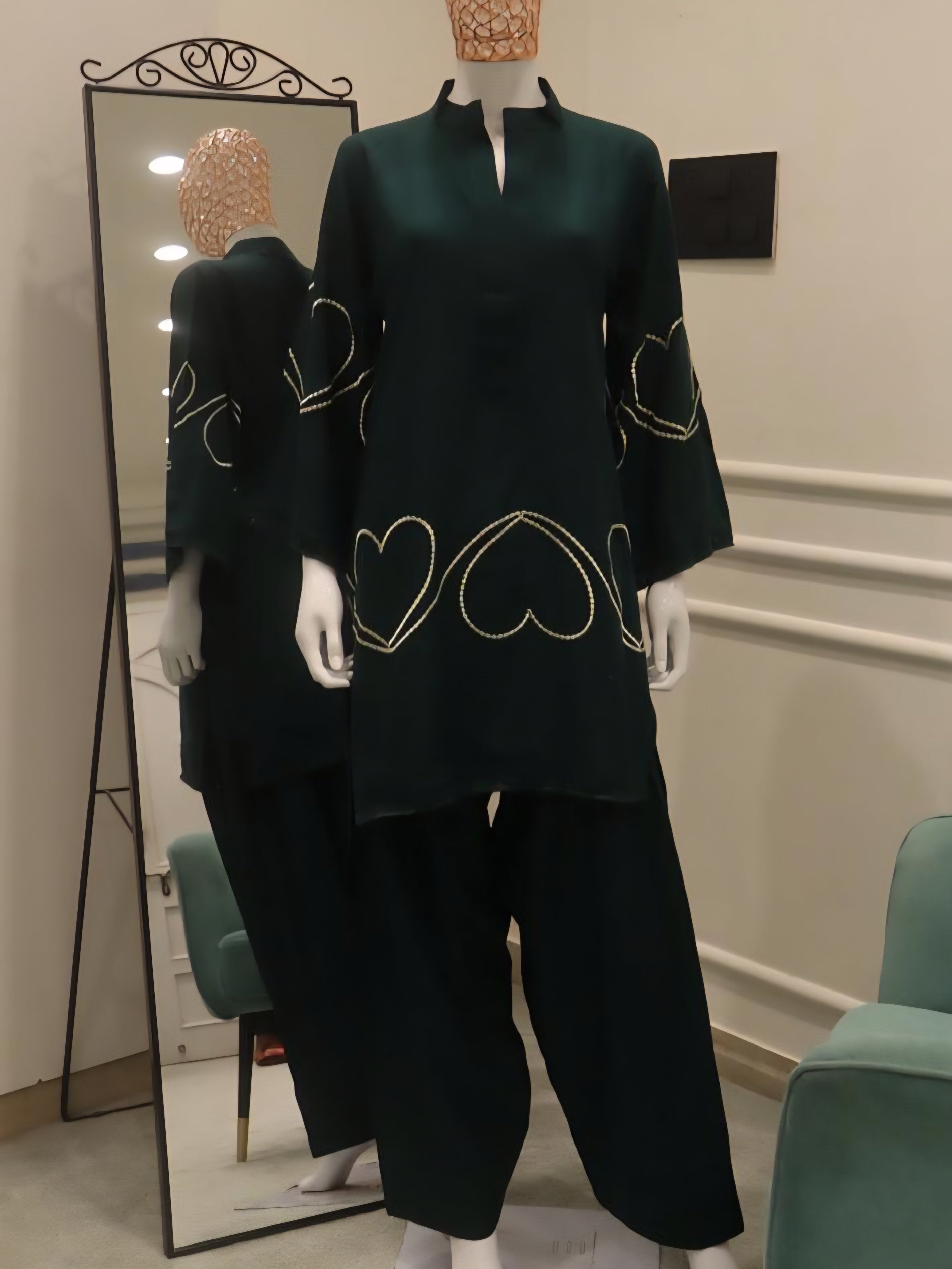 HEART GREEN FARSHI READYMADE SUIT 4 R