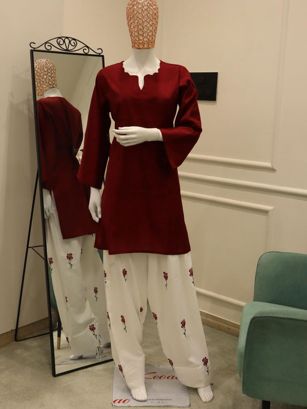MAROON LINEN FARSHI SUIT R