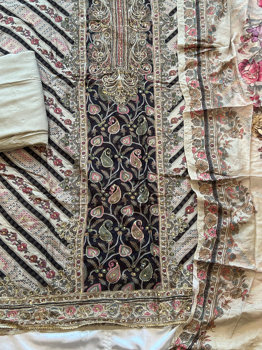 PURE MUSLIN MIRROR EMBROIDERY SUIT S-122